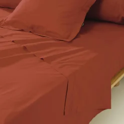 EMINZA Drap plat percale de coton (180 x 290 cm) Cali Terracotta Discount