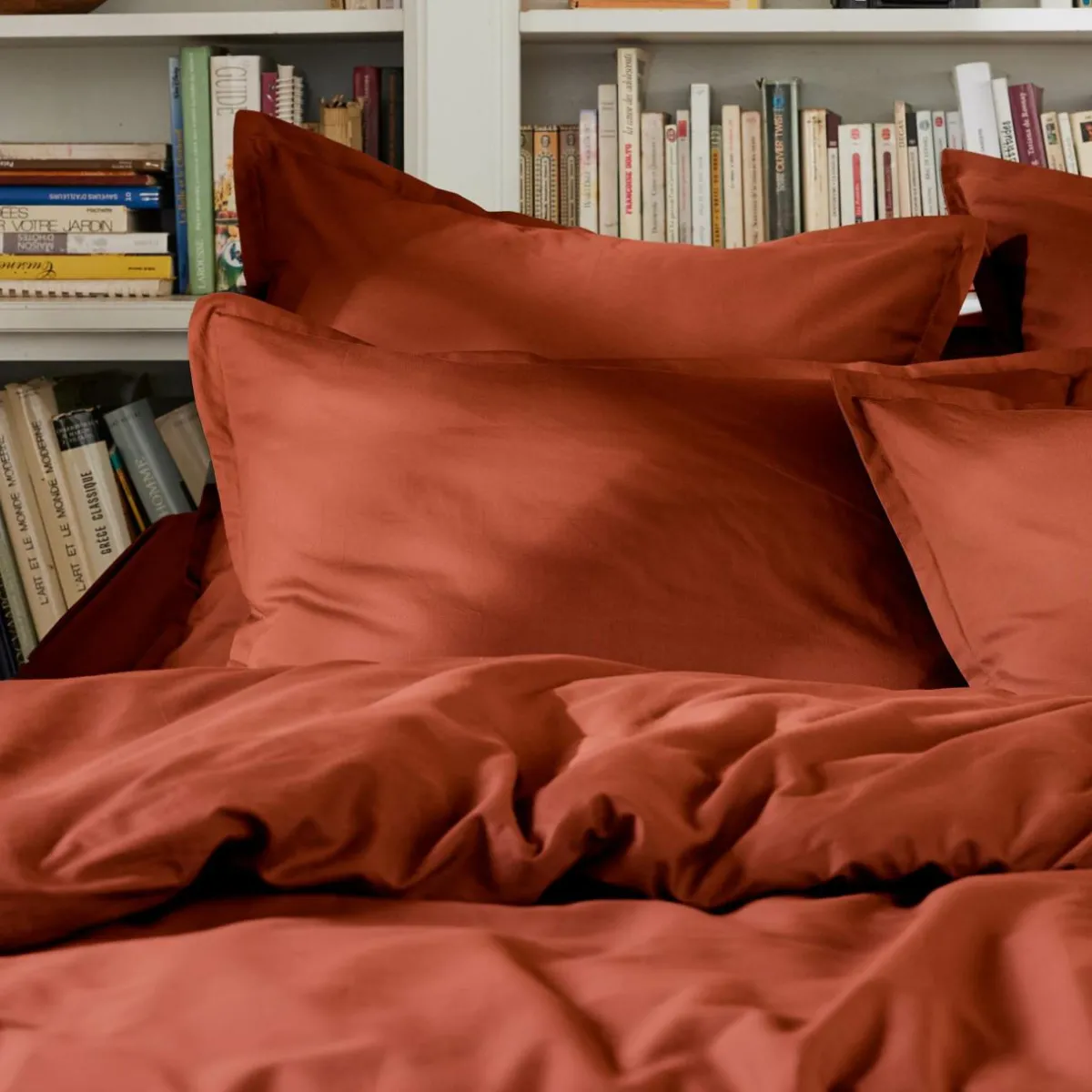 EMINZA Drap plat percale de coton (180 x 290 cm) Cali Terracotta Discount