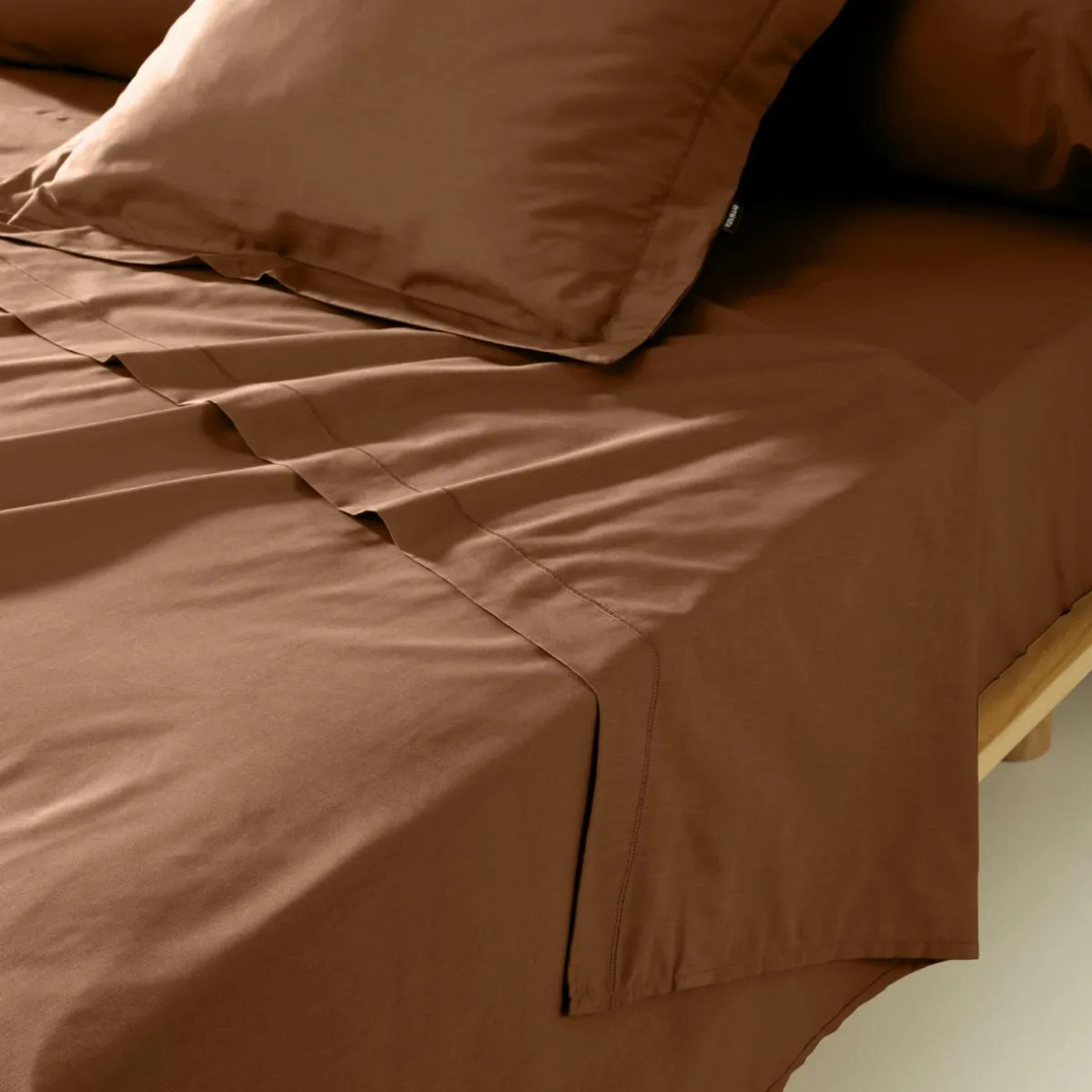 EMINZA Drap plat percale de coton (240 x 300 cm) Cali Marron Chocolat Hot