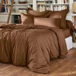 EMINZA Drap plat percale de coton (270 x 300 cm) Cali Marron Chocolat New