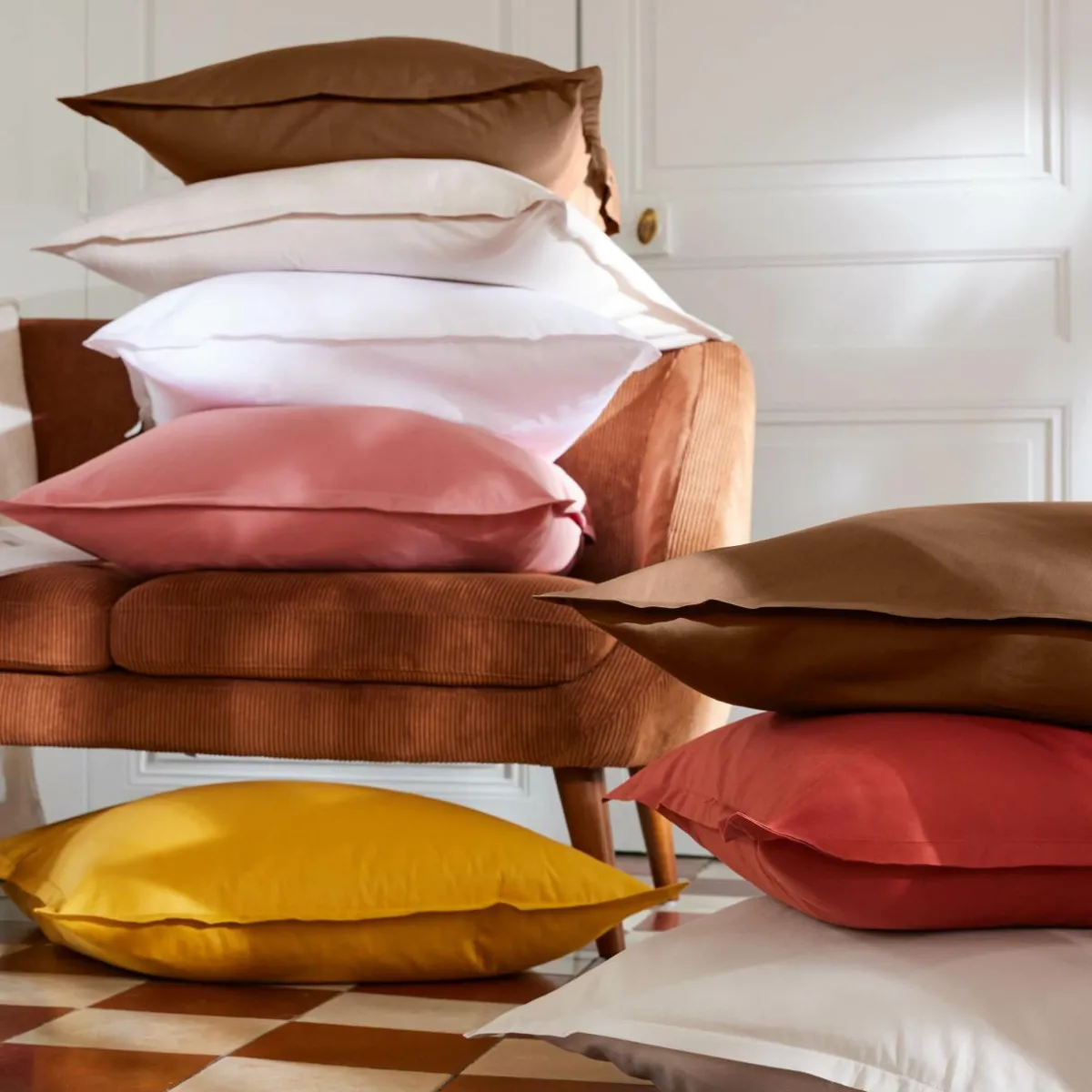 EMINZA Drap plat percale de coton (270 x 300 cm) Cali Marron Chocolat New