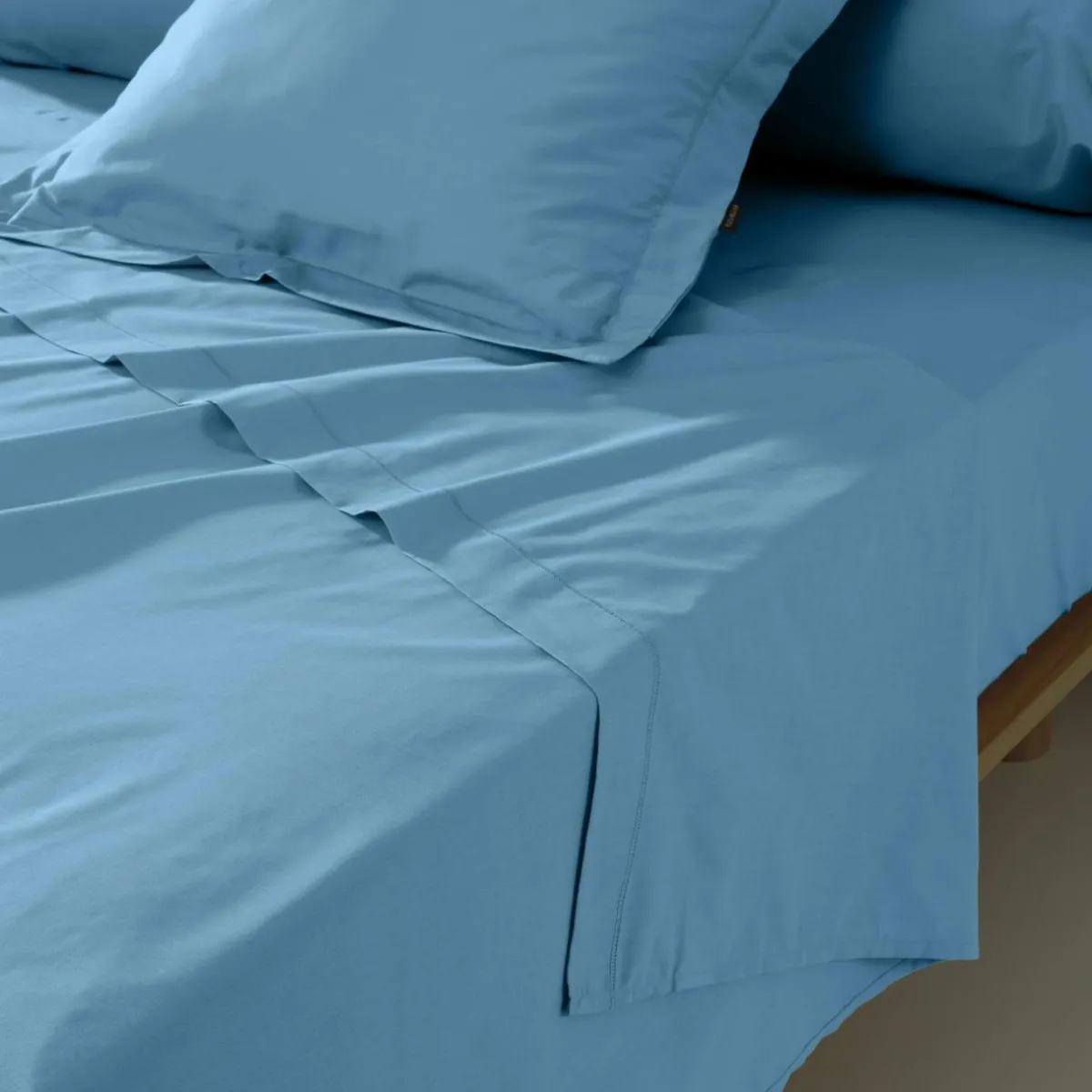 EMINZA Drap plat percale de coton (180 x 290 cm) Cali Bleu Ciel Outlet