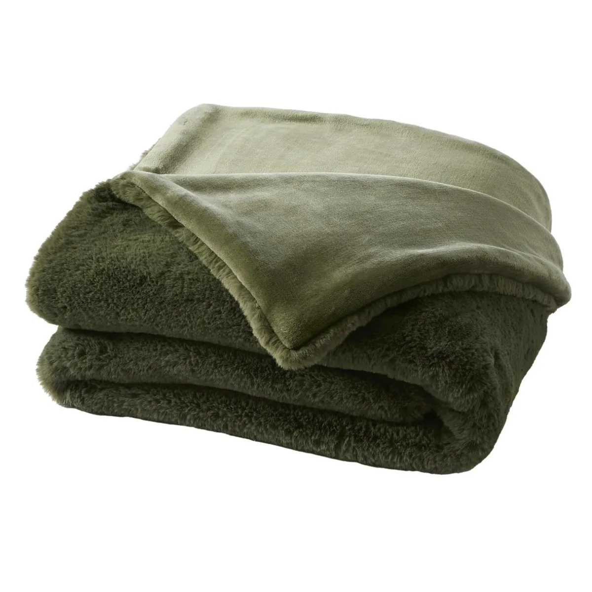 EMINZA Édredon fausse fourrure (90 x 220 cm) Finn Vert kaki Discount