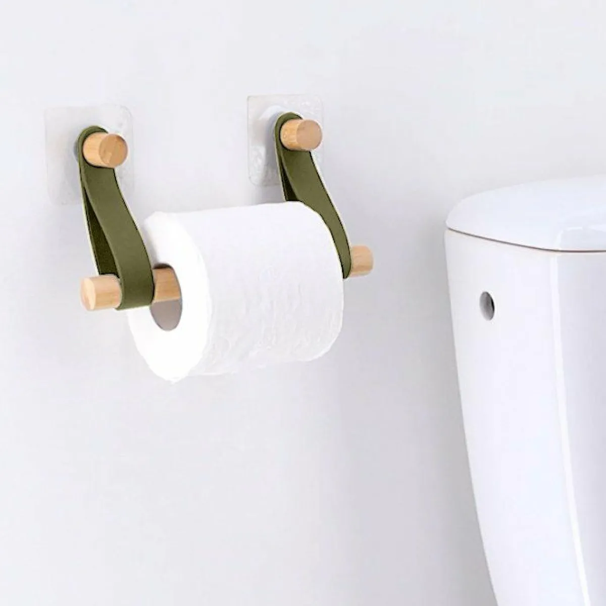 TENDANCE Dérouleur de papier toilette adhésif easy Chic simili cuir Kaki Vert kaki Hot