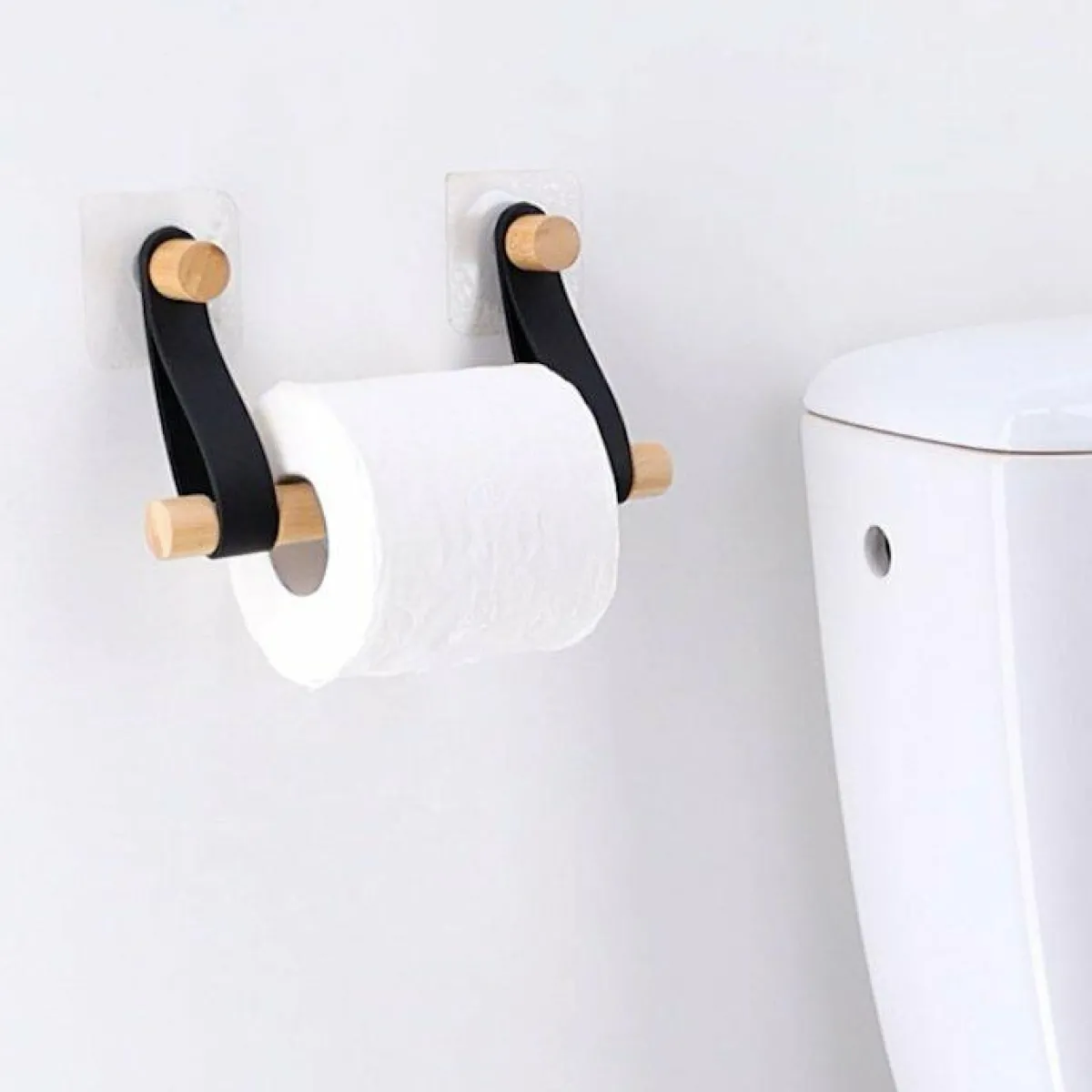 TENDANCE Dérouleur de papier toilette adhésif easy Chic simili cuir Noir Hot