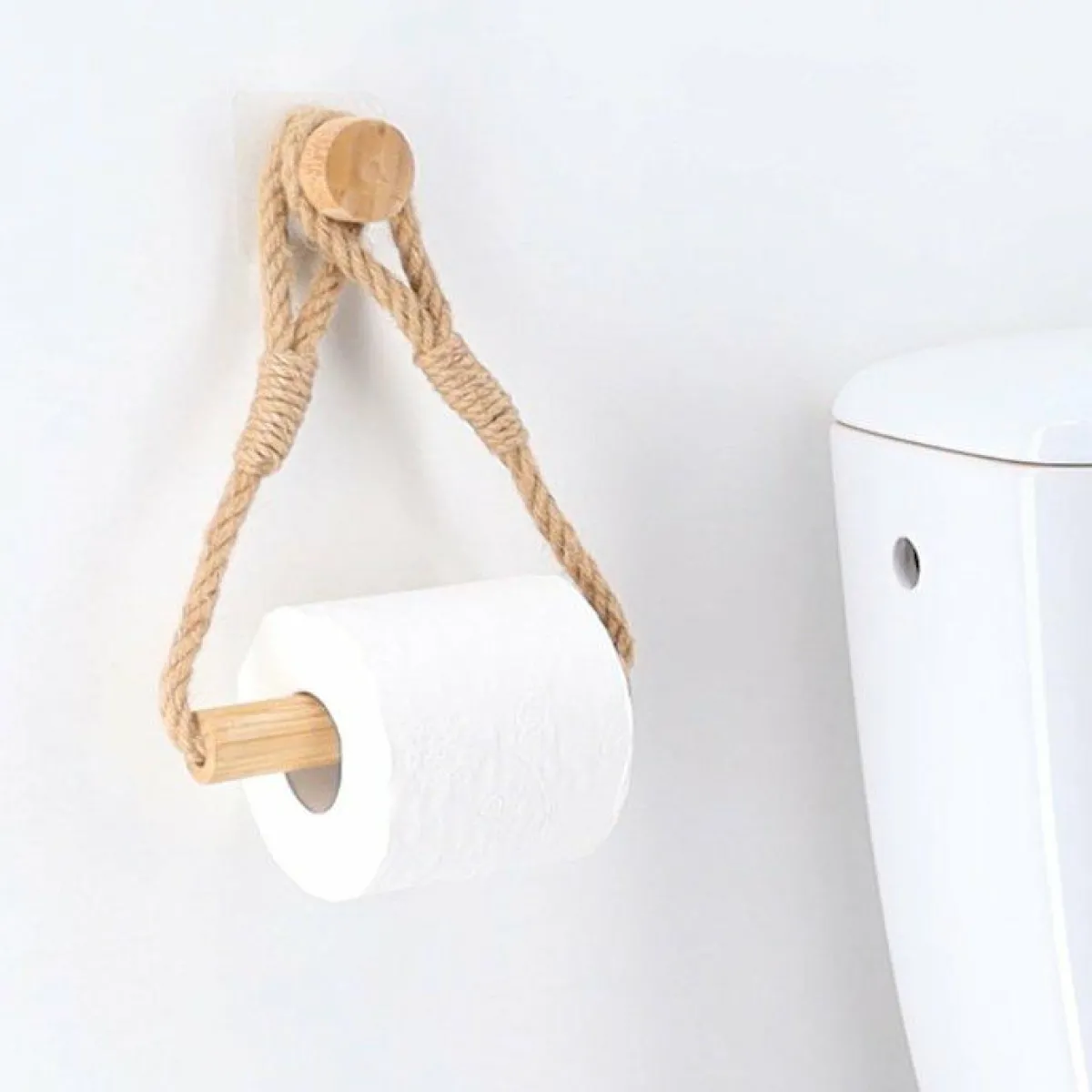 TENDANCE Dérouleur de papier toilette adhésif bambou et corde Easy Chic Naturel New