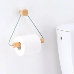 TENDANCE Dérouleur de papier toilette adhésif métal et bambou Easy Chic Noir