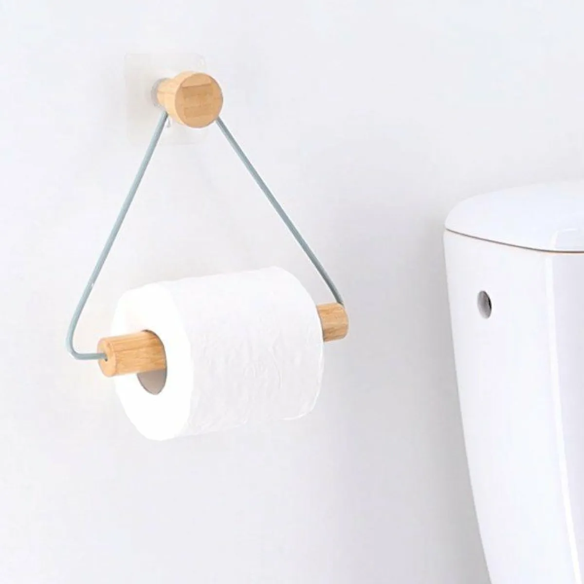 TENDANCE Dérouleur de papier toilette adhésif métal et bambou Easy Chic Noir