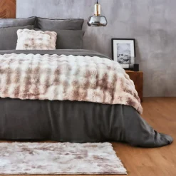 EMINZA Edredon fausse fourrure (90 x 220 cm) Toronto Taupe New