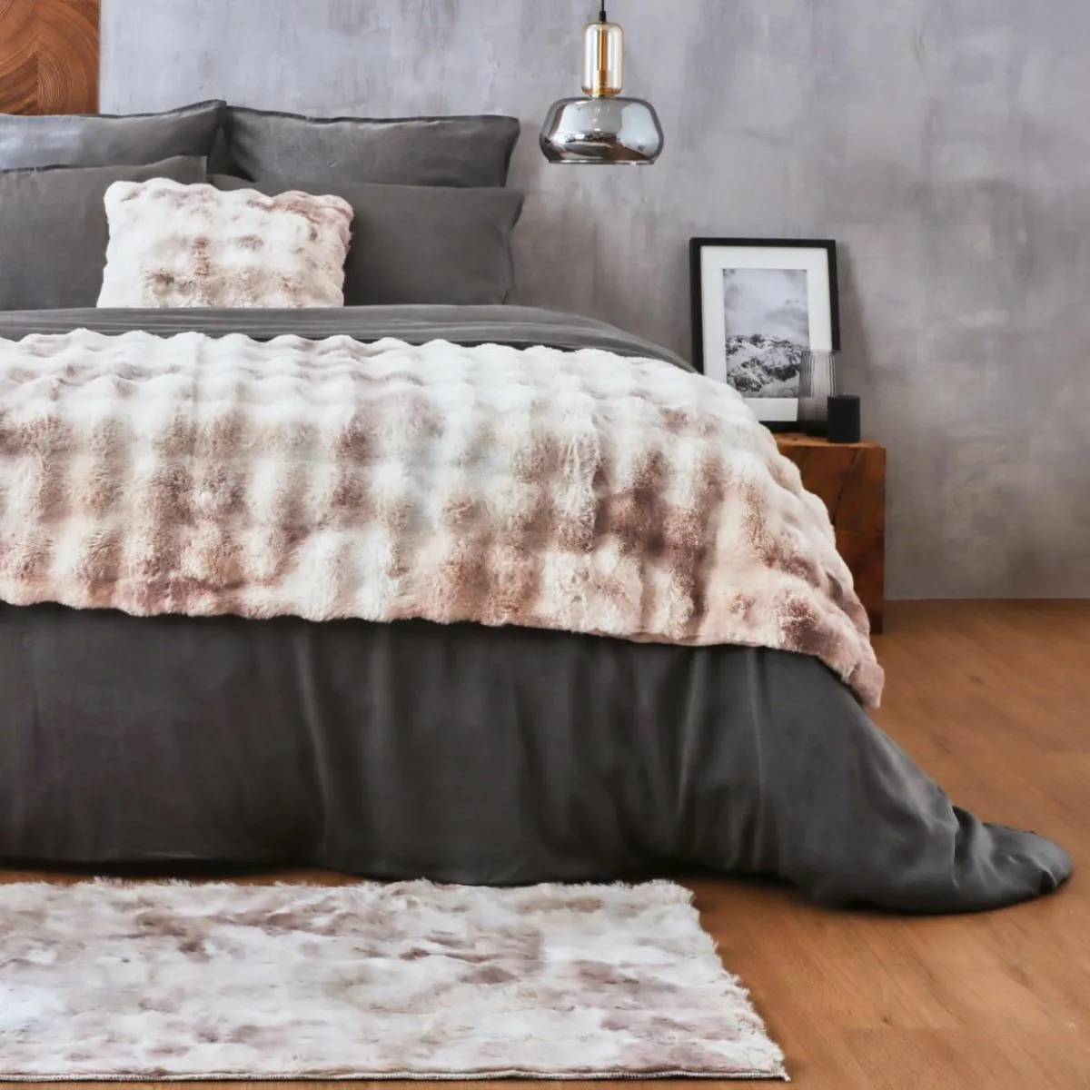 EMINZA Edredon fausse fourrure (90 x 220 cm) Toronto Taupe New