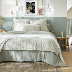 EMINZA Edredon gaze de coton (90 x 200 cm) Gaïa vichy Vert Eucalyptus Sale
