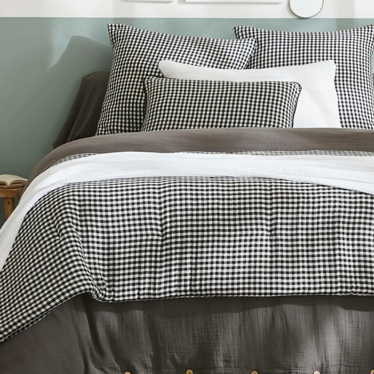 EMINZA Edredon gaze de coton (90 x 200 cm) Gaïa vichy Noir Outlet