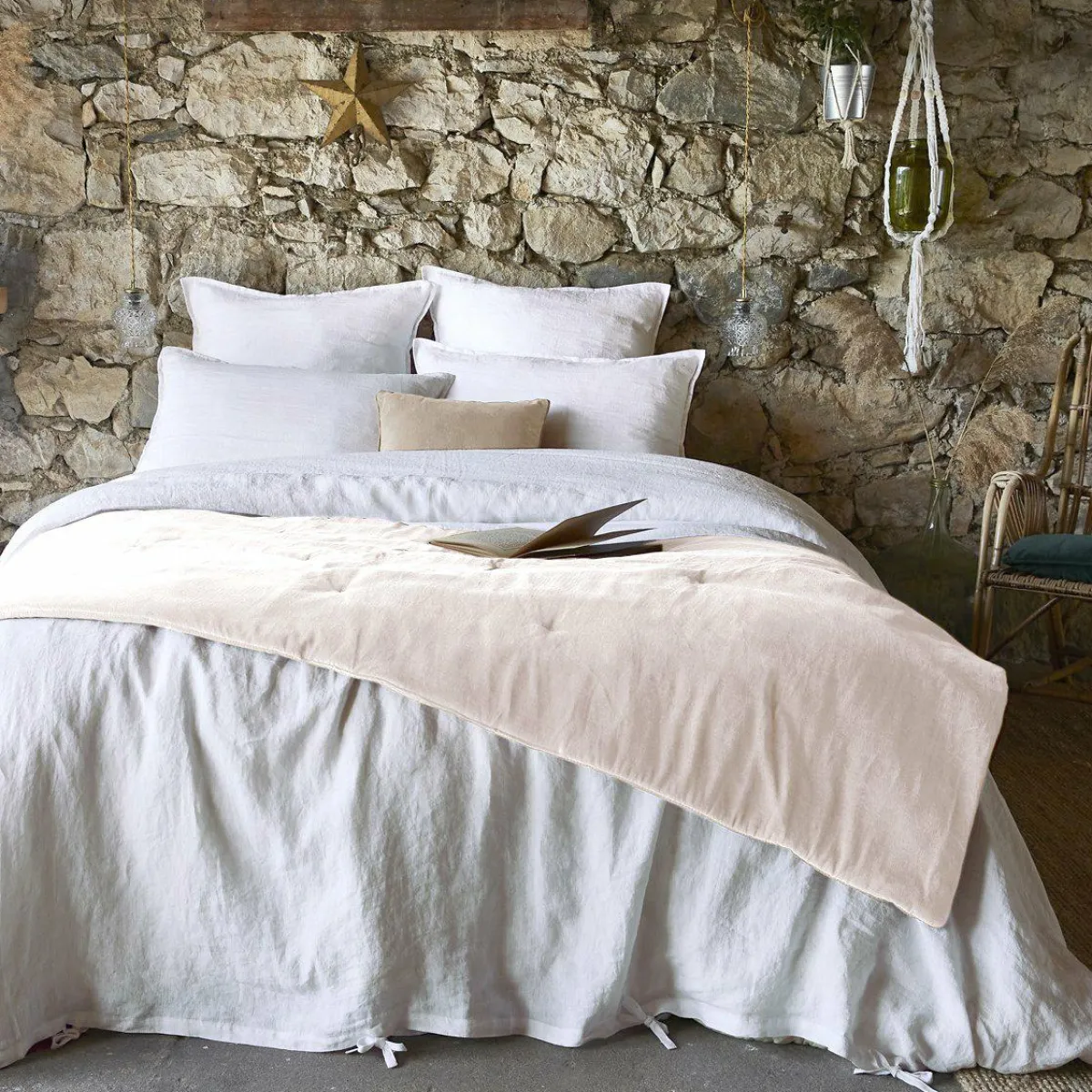 EMINZA Edredon velours de coton (90 x 200 cm) Victor pampa Beige New