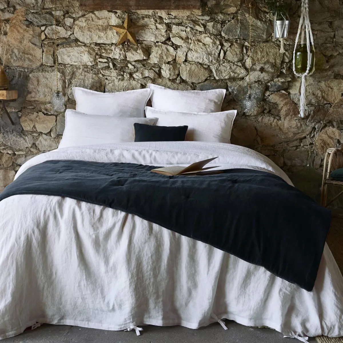 EMINZA Edredon velours de coton (90 x 200 cm) Victor Bleu nuit Hot
