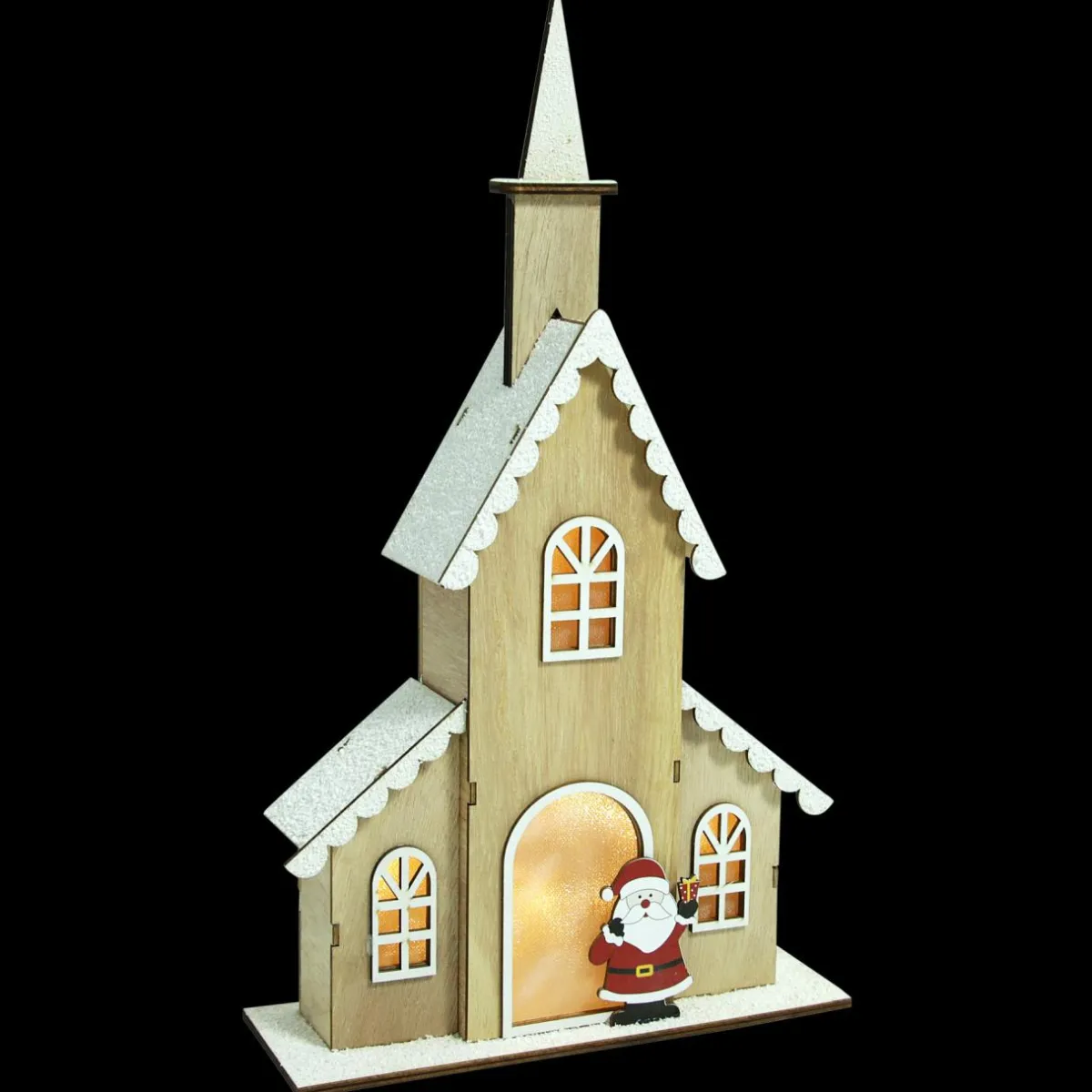 Feeric Lights & Christmas Eglise lumineuse à piles (H40 cm) Papa Noël Blanc chaud Discount