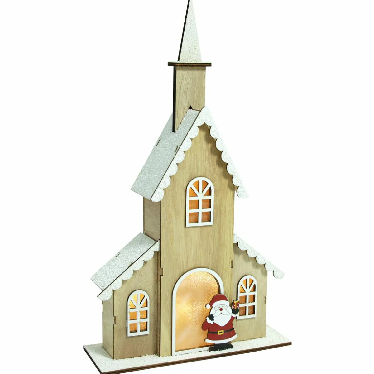 Feeric Lights & Christmas Eglise lumineuse à piles (H40 cm) Papa Noël Blanc chaud Discount