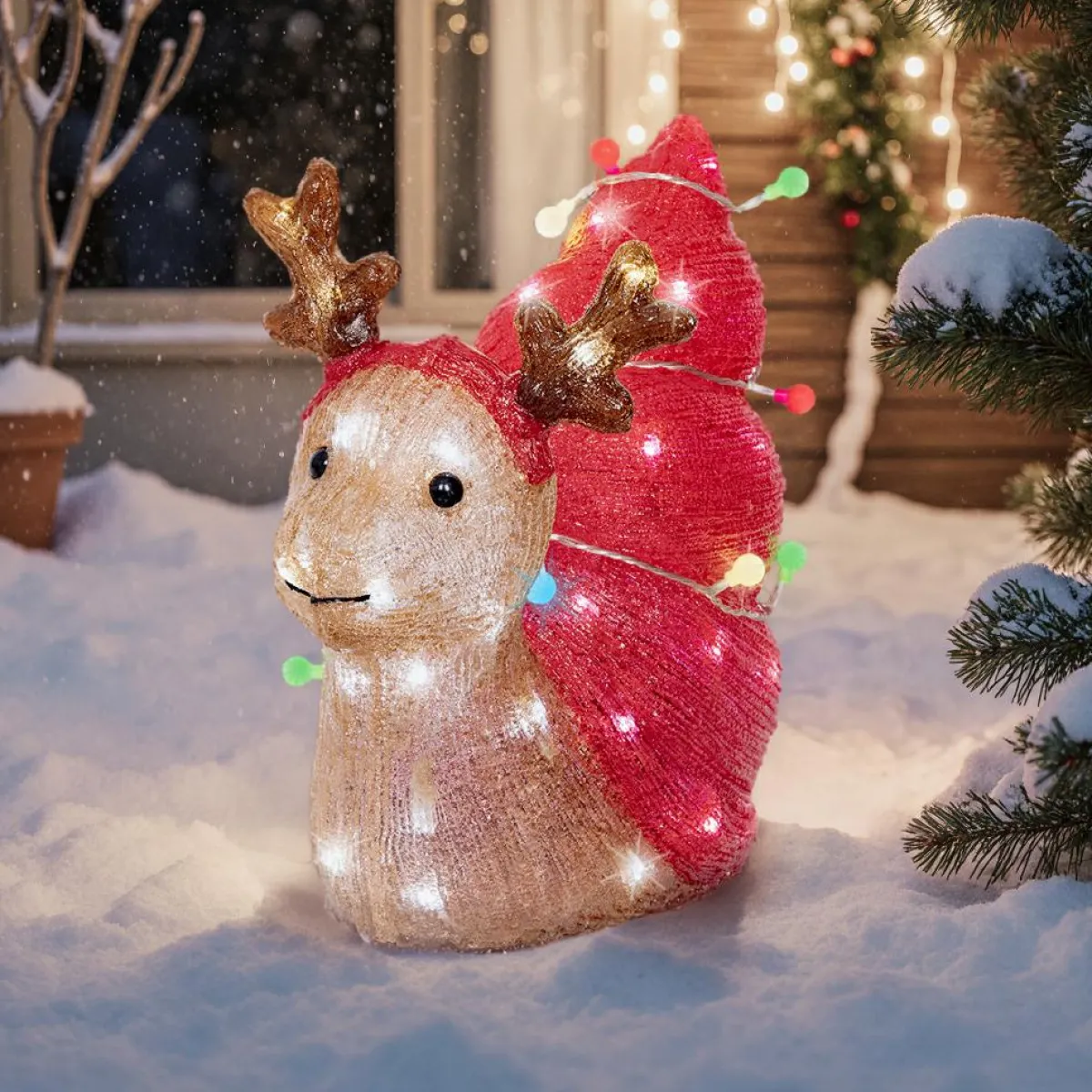 EMINZA Escargot de Noël lumineux 70 LED (34 cm) Bruno et blanc froid Rouge New