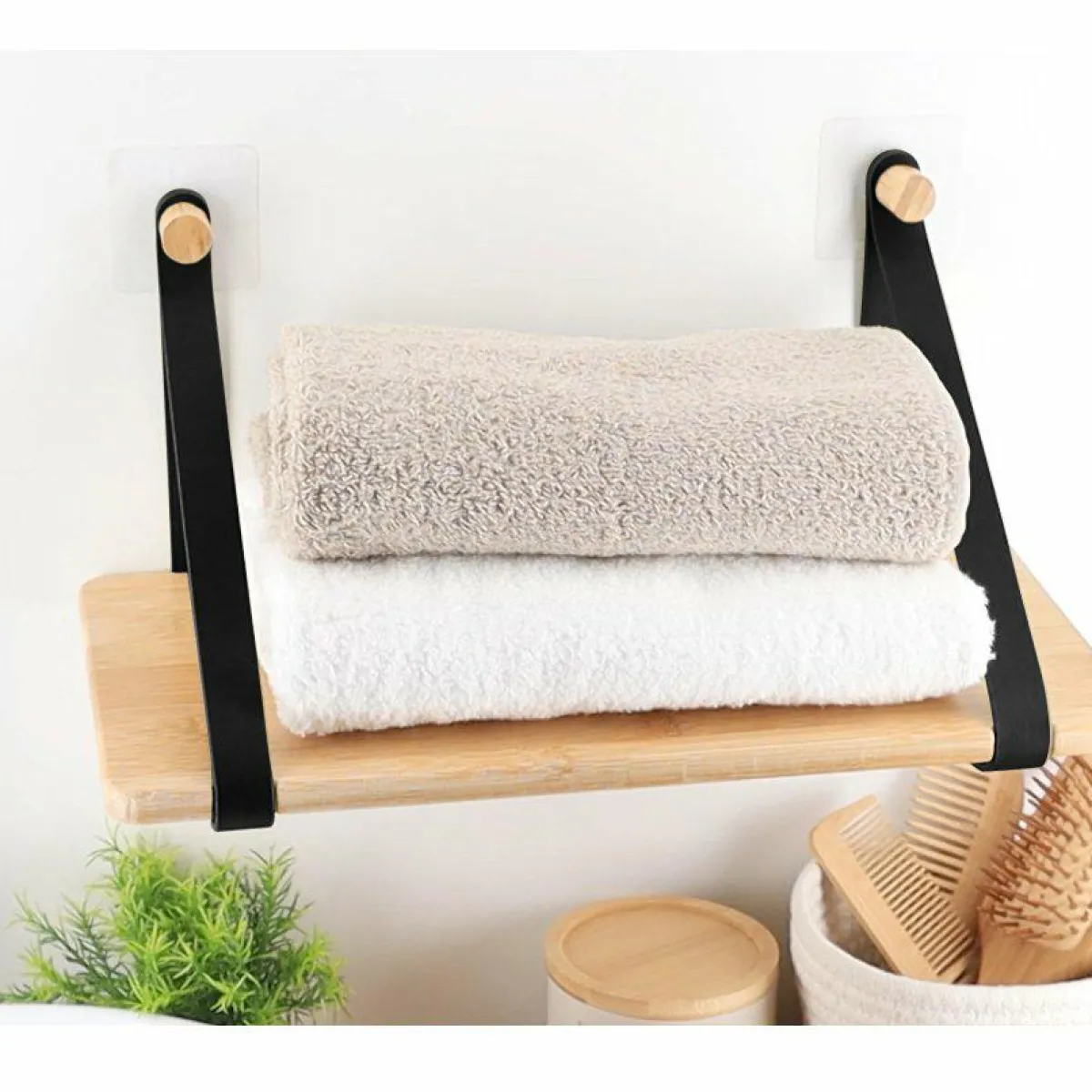 TENDANCE Etagère adhésive bambou (40 x H20 cm) Easy Chic Noir Hot