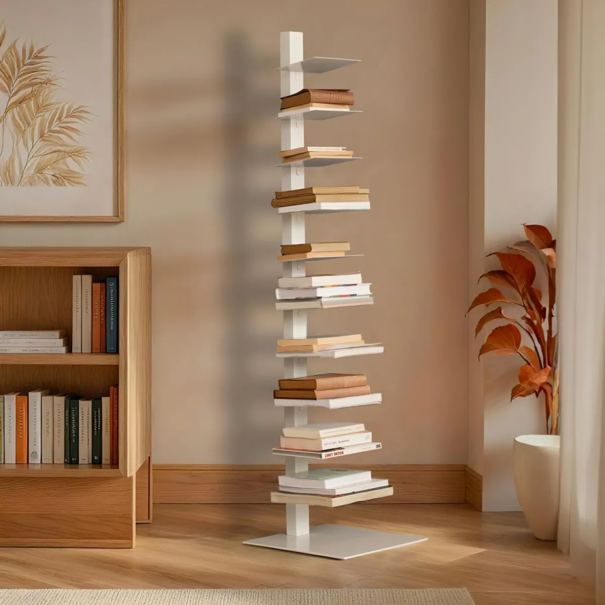 EMINZA Etagère de rangement 10 niveaux (H150 cm) Bibliothèque Book Blanc Discount