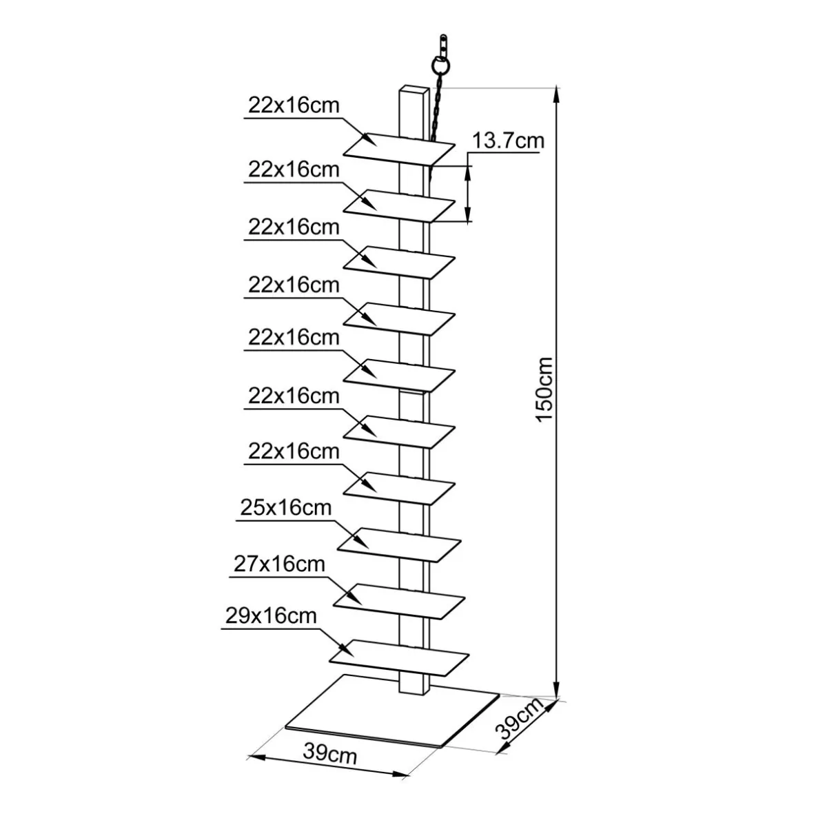 EMINZA Etagère de rangement 10 niveaux (H150 cm) Bibliothèque Book Blanc Discount