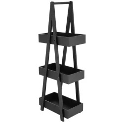 TENDANCE Etagère en bambou 3 niveaux (H80 cm) Pyramide Noir Hot