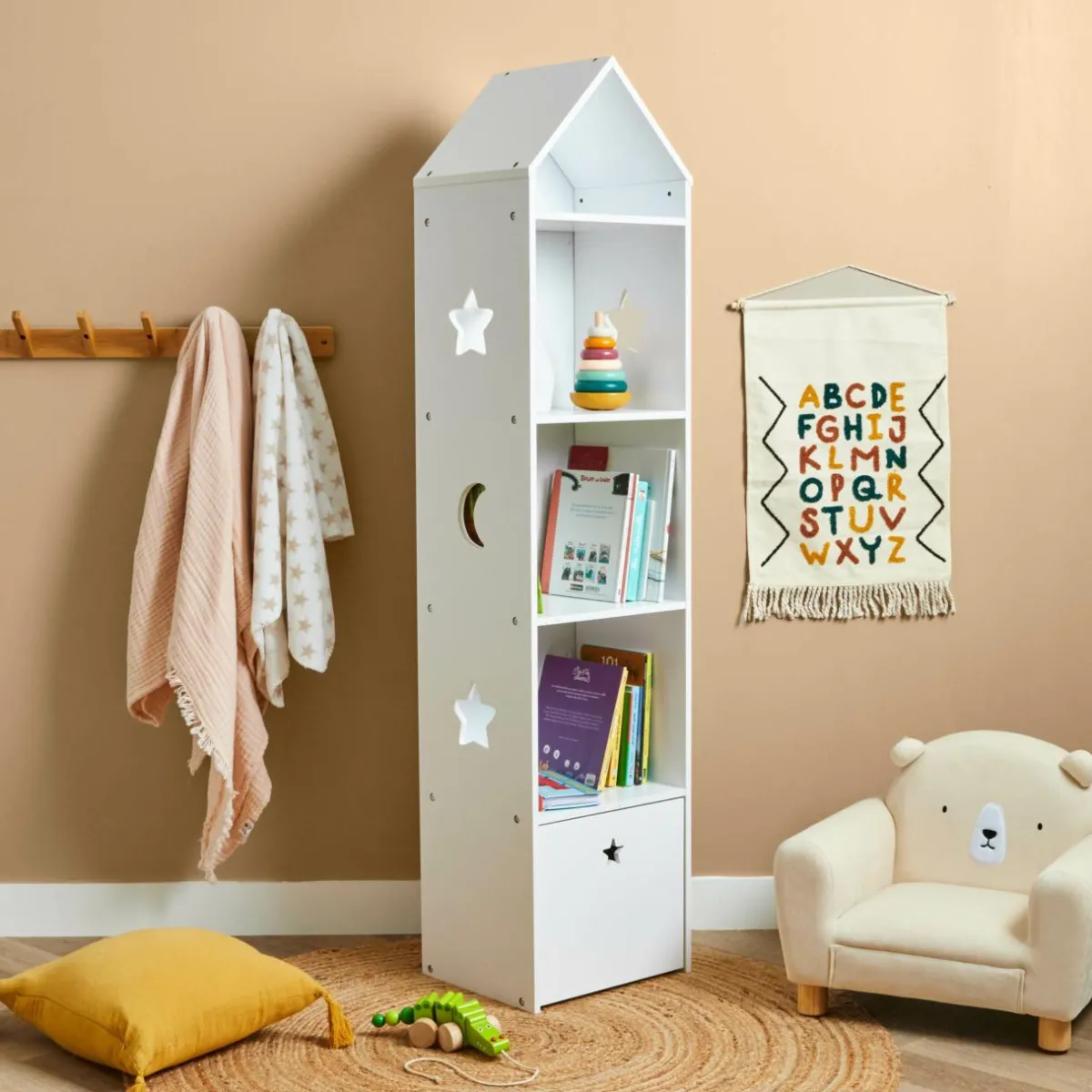 EMINZA Etagère enfant bois 4 niveaux (H154 cm) Stars Blanc New