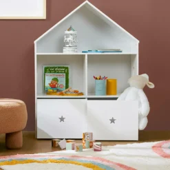 EMINZA Etagère enfant bois 3 niveaux (H97 cm) Stars Blanc Clearance