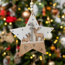 KAEMINGK Etoile de Noël à suspendre (H14 cm) Cerf Naturel Clearance