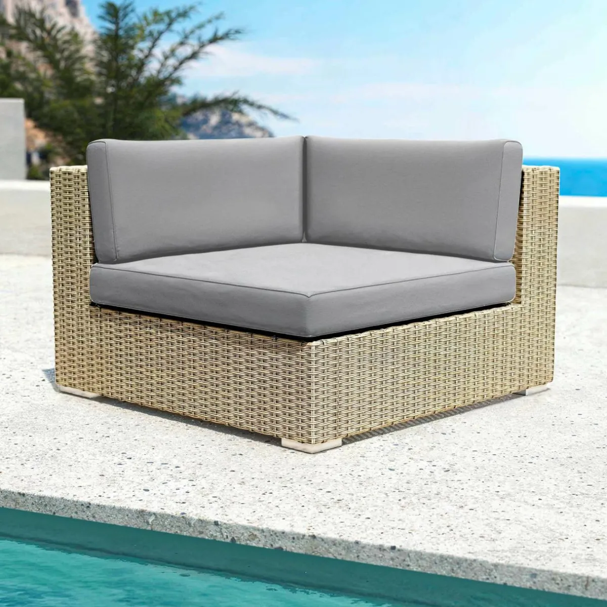 MOBELLIA Fauteuil d'angle de jardin en résine tressée Palma Gris et anthracite Tressé Gris - Anthracite Best
