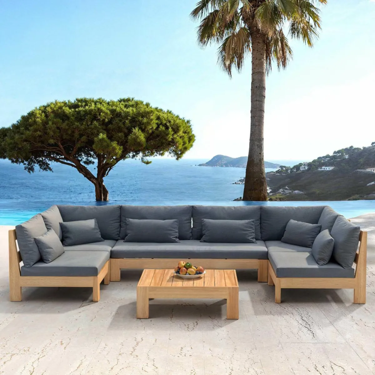 MOBELLIA Fauteuil d'angle de jardin bois d'acacia Bornéo Gris Anthracite