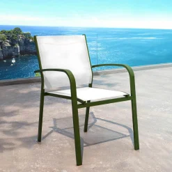 MOBELLIA Fauteuil de jardin aluminium empilable Murano Vert olive Sale