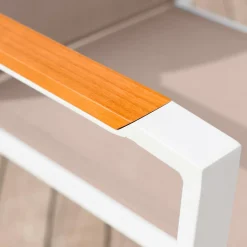 MOBELLIA Fauteuil de jardin aluminium et bois teck empilable Bali Blanc Outlet