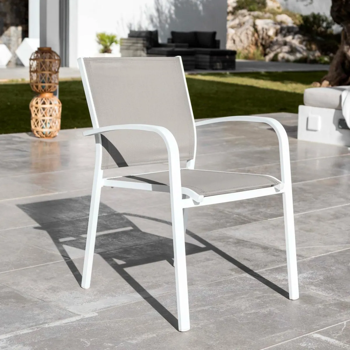 MOBELLIA Fauteuil de jardin aluminium empilable Murano Blanc et taupe Taupe clair Outlet
