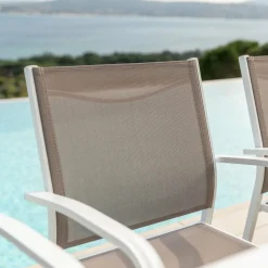 MOBELLIA Fauteuil de jardin aluminium empilable Murano Blanc et taupe Taupe clair Outlet