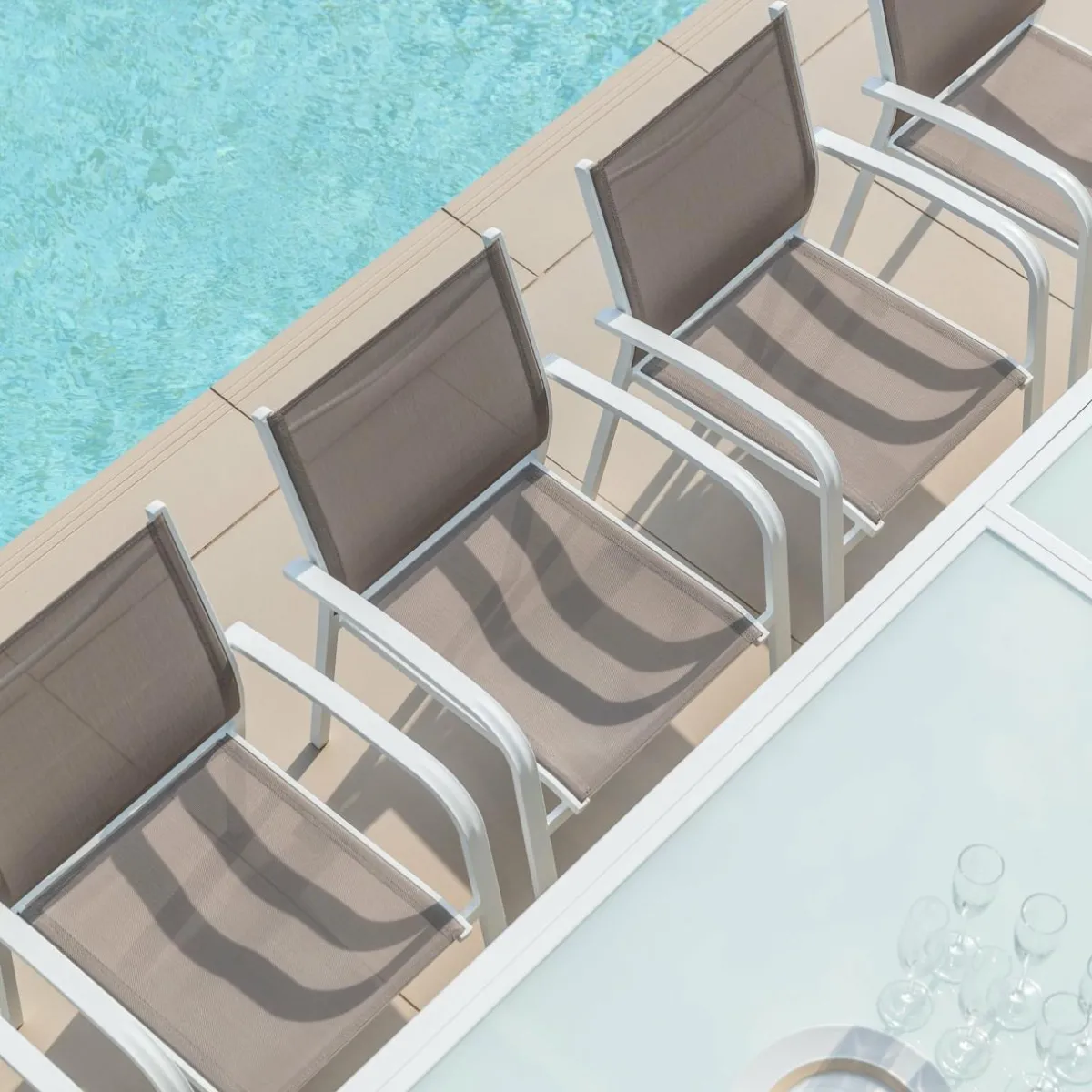 MOBELLIA Fauteuil de jardin aluminium empilable Murano Blanc et taupe Taupe clair Outlet