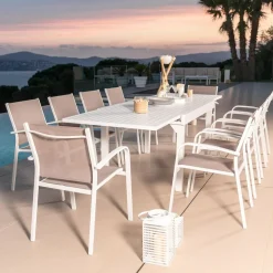 MOBELLIA Fauteuil de jardin aluminium empilable Murano Blanc et taupe Taupe clair Outlet