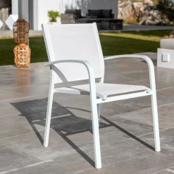 MOBELLIA Fauteuil de jardin aluminium empilable Murano Blanc Hot