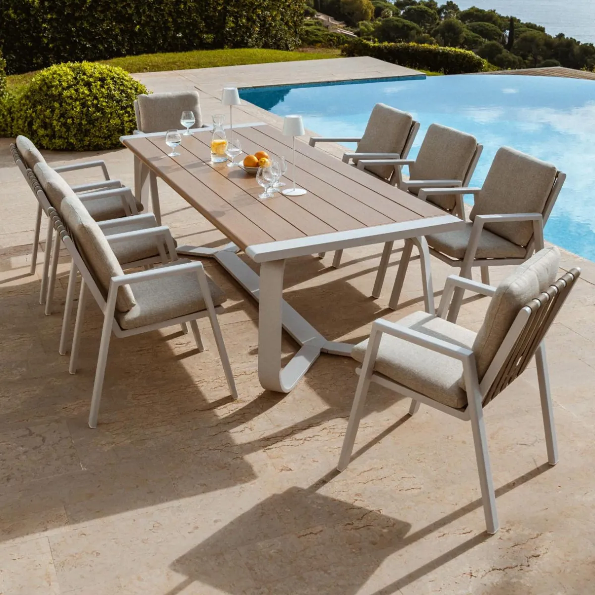 MOBELLIA Fauteuil de jardin aluminium Long Beach cendré Blanc Hot