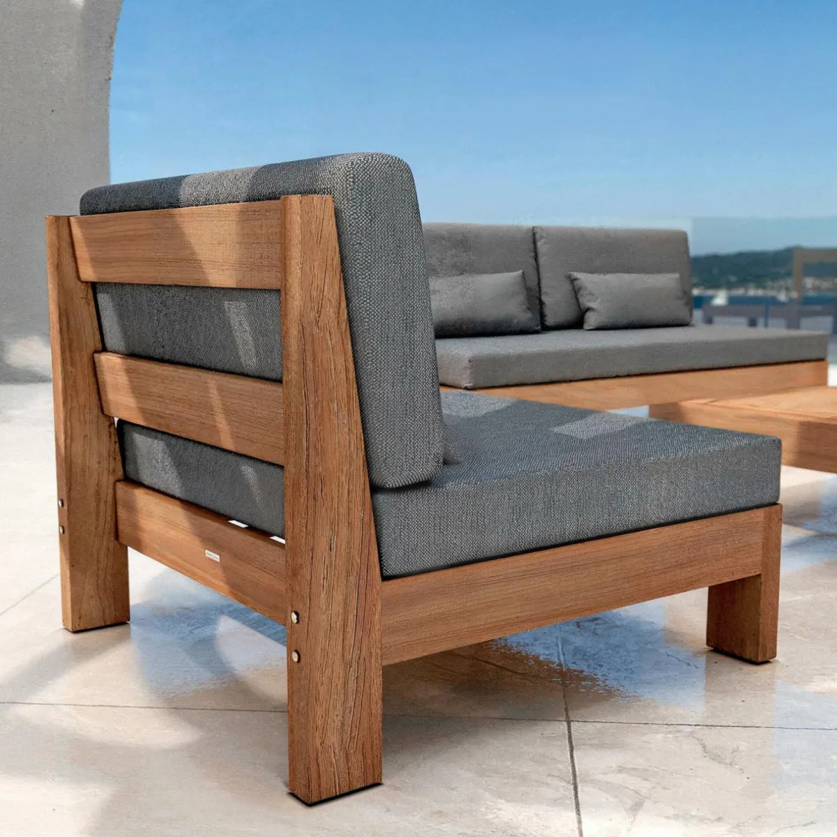 MOBELLIA Fauteuil de jardin bois d'acacia Bornéo Gris Anthracite Sale