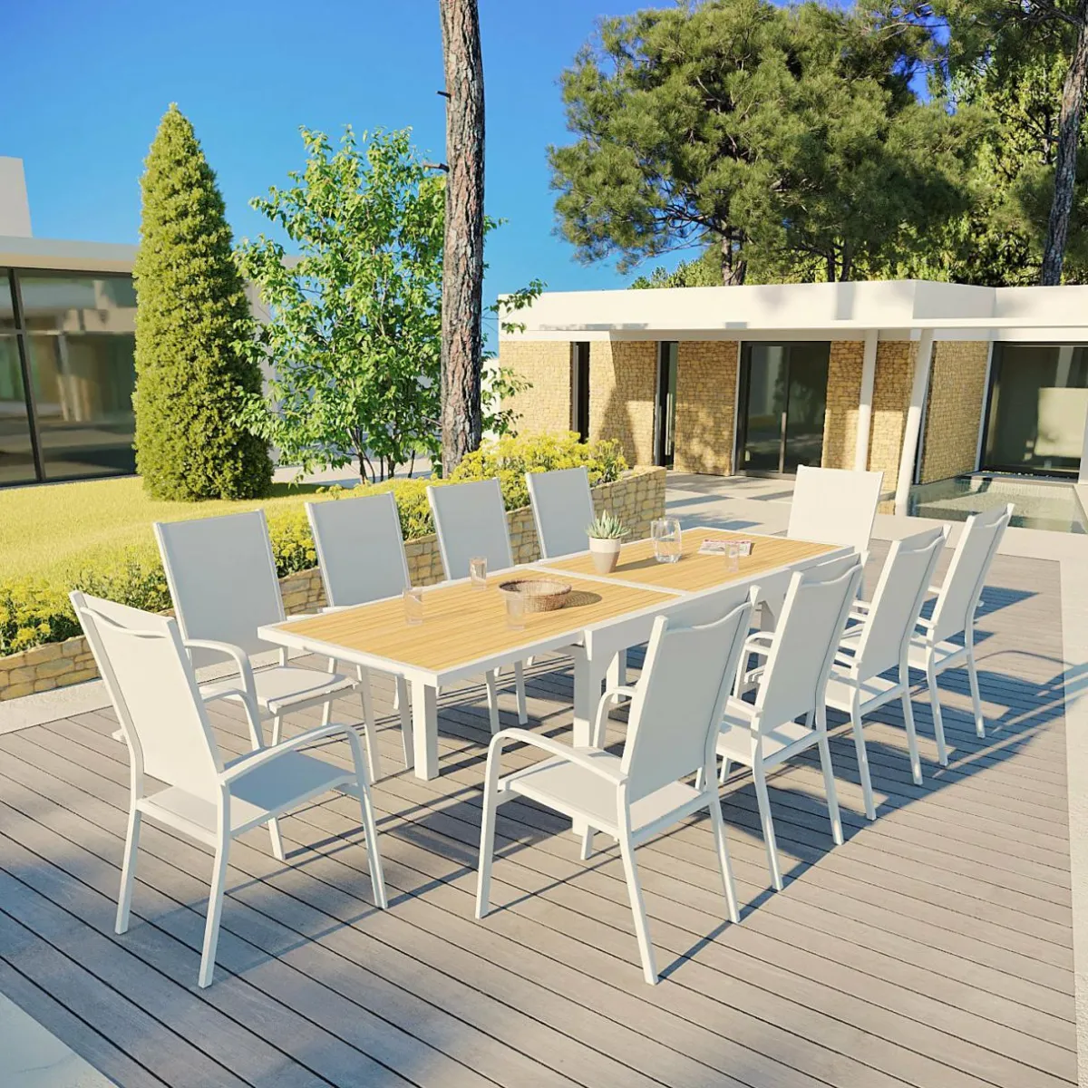 MOBELLIA Fauteuil de jardin dossier haut aluminium empilable Murano Blanc Sale