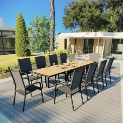 MOBELLIA Fauteuil de jardin dossier haut aluminium empilable Murano Gris Anthracite New
