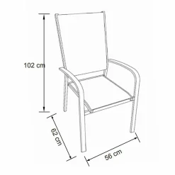 MOBELLIA Fauteuil de jardin dossier haut aluminium empilable Murano Gris Anthracite New