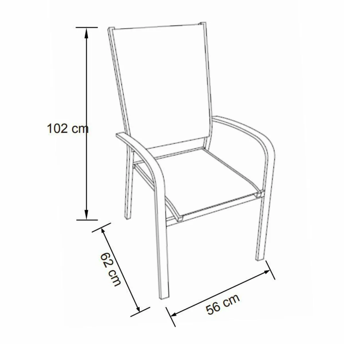 MOBELLIA Fauteuil de jardin dossier haut aluminium empilable Murano Gris Anthracite New