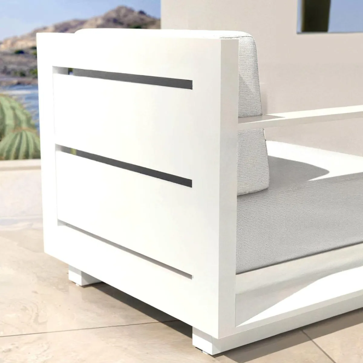MOBELLIA Fauteuil de jardin détente en aluminium Elba Blanc et gris clair Blanc - Gris Clair Best