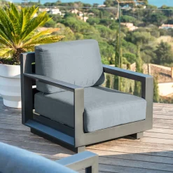 MOBELLIA Fauteuil de jardin détente en aluminium Elba Gris Anthracite New