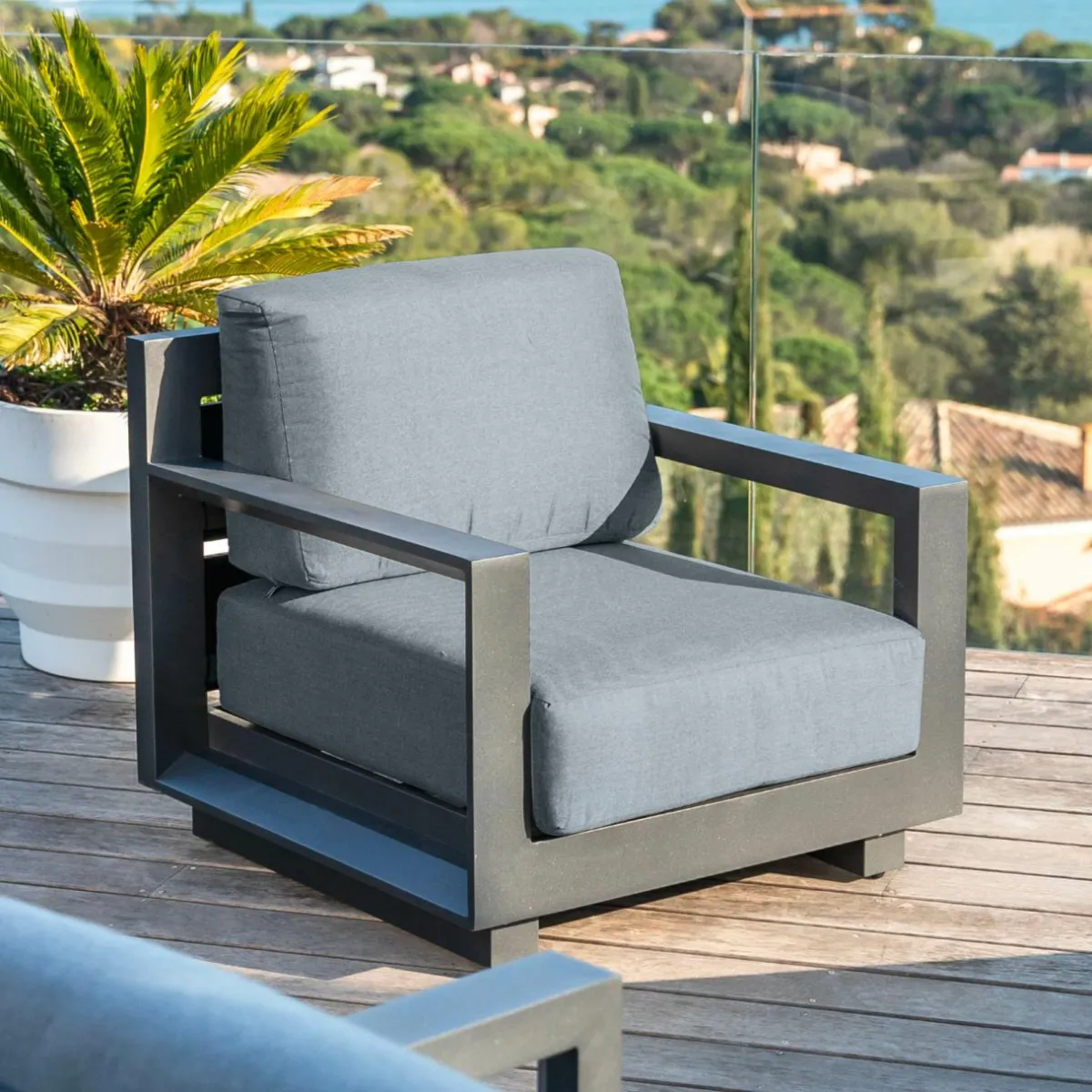 MOBELLIA Fauteuil de jardin détente en aluminium Elba Gris Anthracite New
