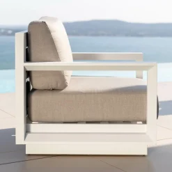 MOBELLIA Fauteuil de jardin détente en aluminium Elba Blanc et taupe Blanc - Taupe New