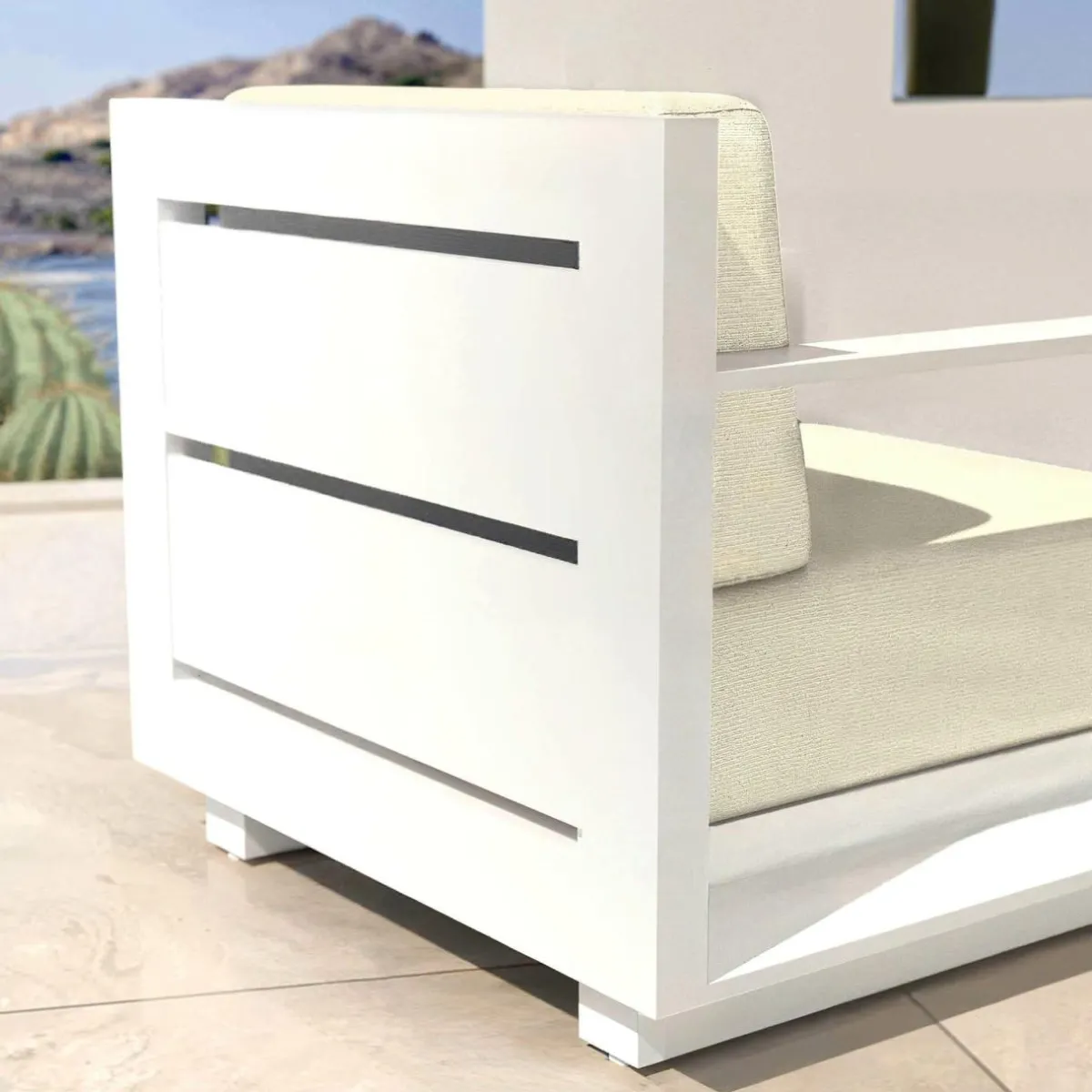 MOBELLIA Fauteuil de jardin détente en aluminium Elba Blanc et beige Blanc - Beige Best