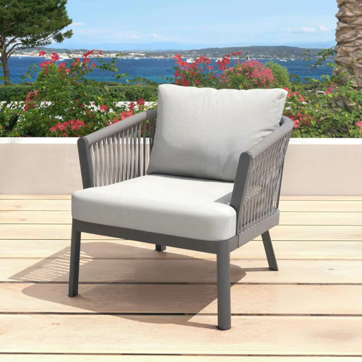 MOBELLIA Fauteuil de jardin détente en aluminium Amalfi Gris anthracite et gris clair Anthracite - Gris Clair Clearance