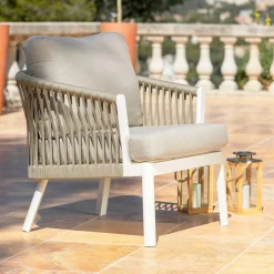 MOBELLIA Fauteuil de jardin détente en aluminium Amalfi Blanc et taupe Blanc - Taupe Outlet